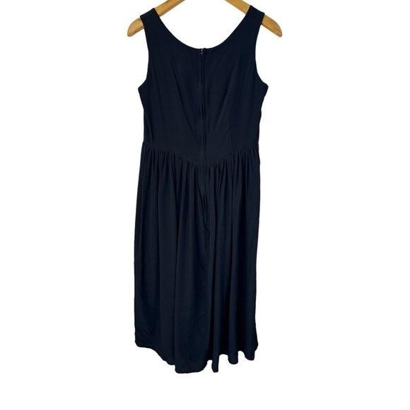 Samantha Pleet Black Silk Degas Sleeveless Dress Gathered Midi Size 6 - Picture 6 of 12